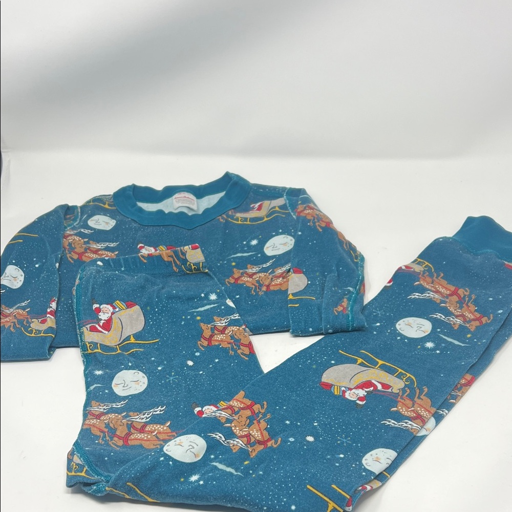 Hanna Andersson Teal Santa Pajama Set